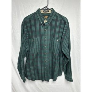 Vintage Eddie Bauer Bainbridge Flannel Shirt Green Black Watch Plaid Workwear XL